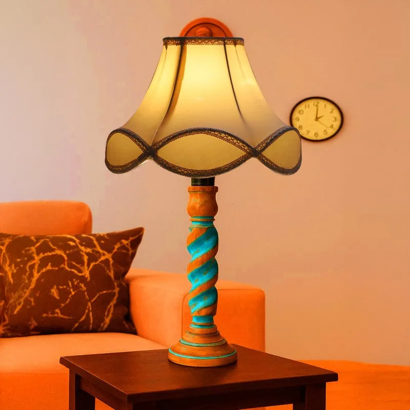 Elara Oria Wooden Table Lamp - OffWhite media 1