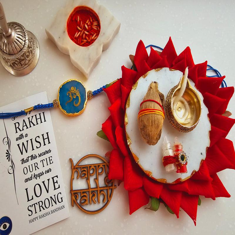 Om Ganesha Turquoise Agate Rakhi Gift Set