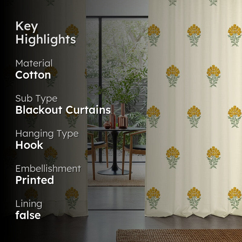 Urban Space Floral Block Multicolor Cotton Curtains - Set Of Two media 2