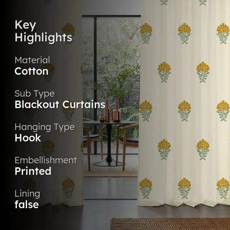 Urban Space Floral Block Multicolor Cotton Curtains - Set Of Two media 2