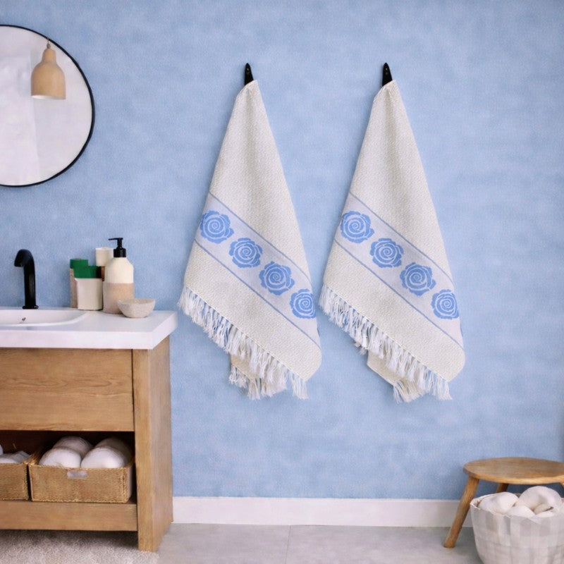 Rosette Cotton Hand Towel (Blue) - Set Of Four media 3
