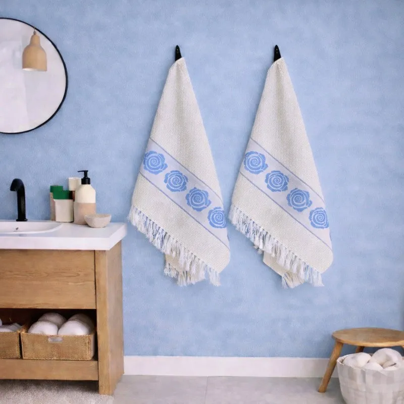 Rosette Cotton Hand Towel (Blue) - Set Of Four media 3