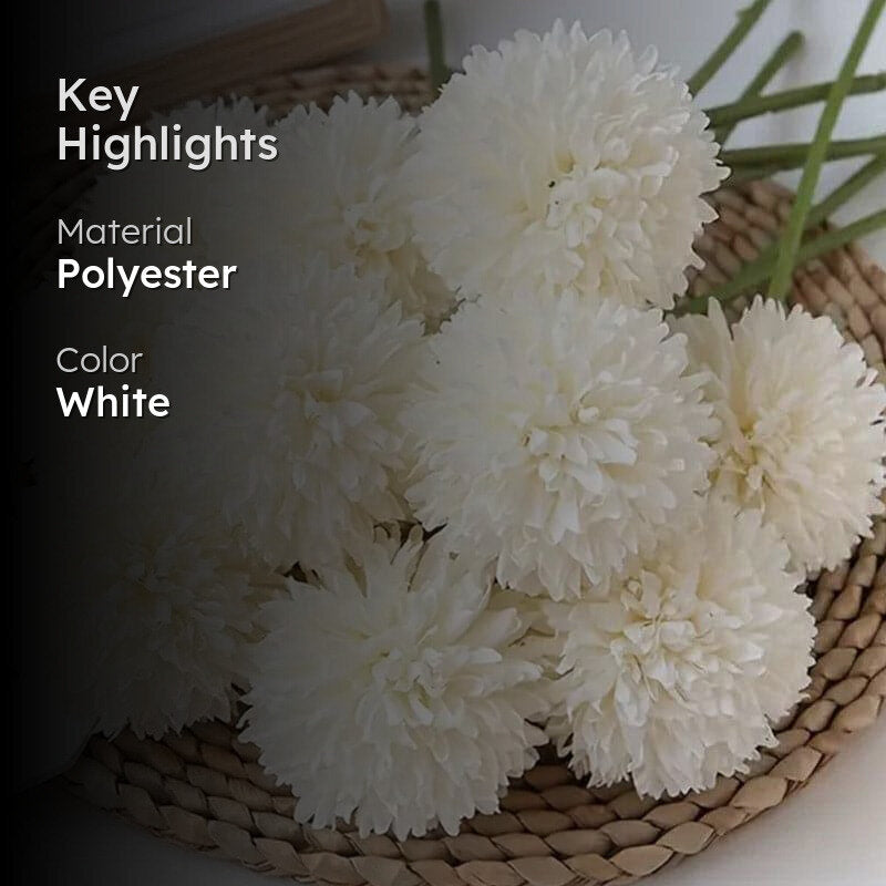 Faux Ja Dank Chrysanthemum Bunch (White) - Set Of Six media 2