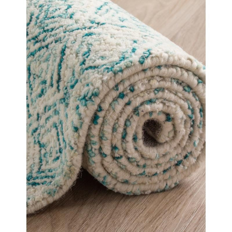 Timeless Textures Hand Tufted Wool Rug - Teal & White media 7