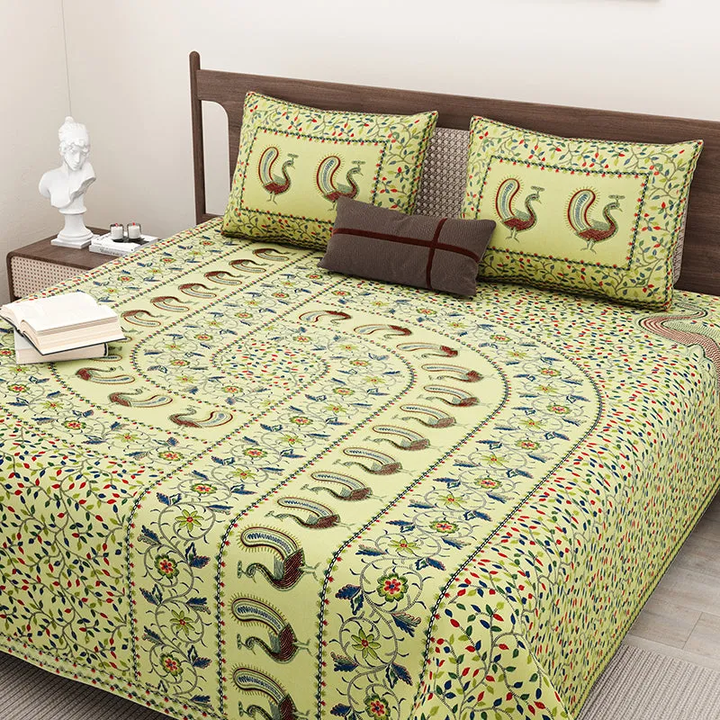 Aanchal Ethnic Cotton Bedsheet (Light Green) - 180 TC media 4