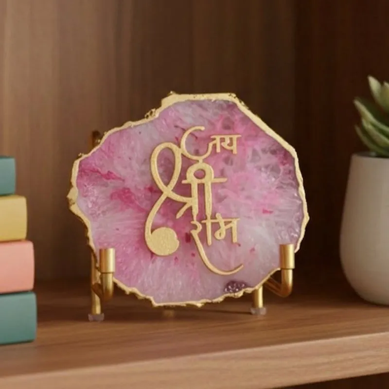 Jai Shri Ram Handcrafted Agate Religious Accent - Pink media 1