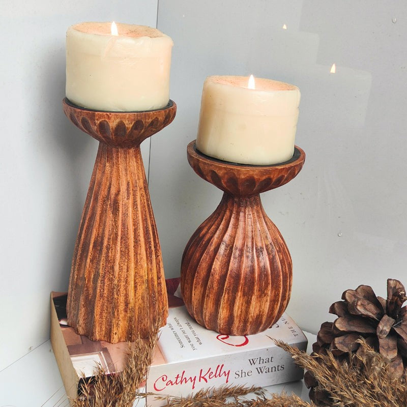 Kyra Wood Candle Holder With Candle - Set Of Two media 7