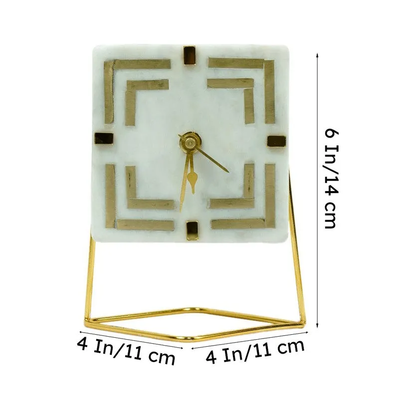 Squinta Marble Table Clock With Brass Inlay media 9