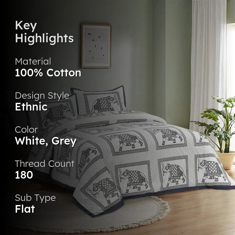 Gajraja Printed Cotton Bedsheet (Grey) - 180 TC media 2