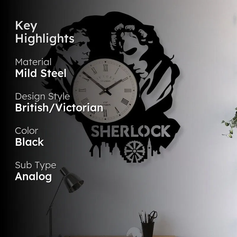 Sherlock Homes Steel Analog Wall Clock - Black media 2