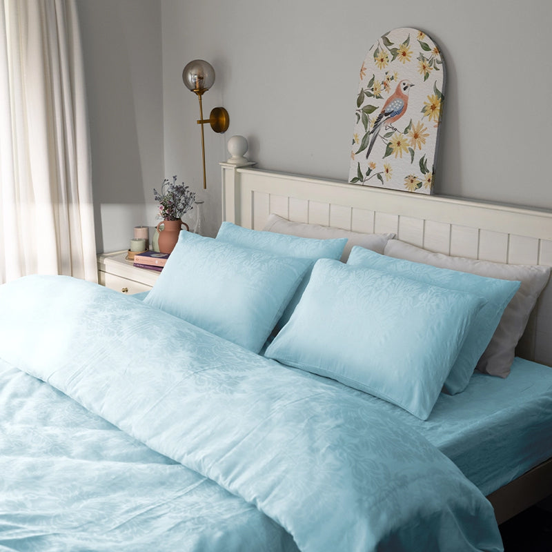 Symmetry Charm Jacquard Cotton Bedsheet (Pale Blue) - 300 TC media 4