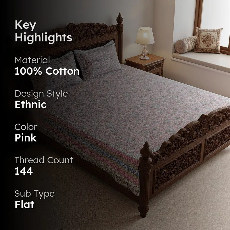 Saagara Floral Cotton Bedsheet (Pink,Blue) - 144 TC media 2