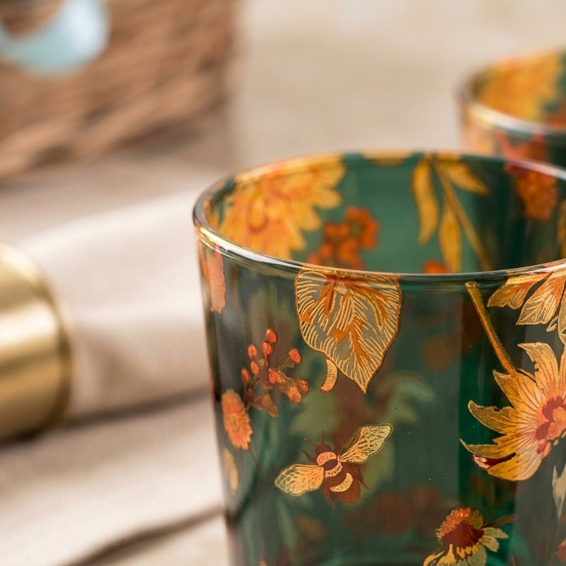 Floral Bliss Green Glass Tumbler - Set Of Four media 3