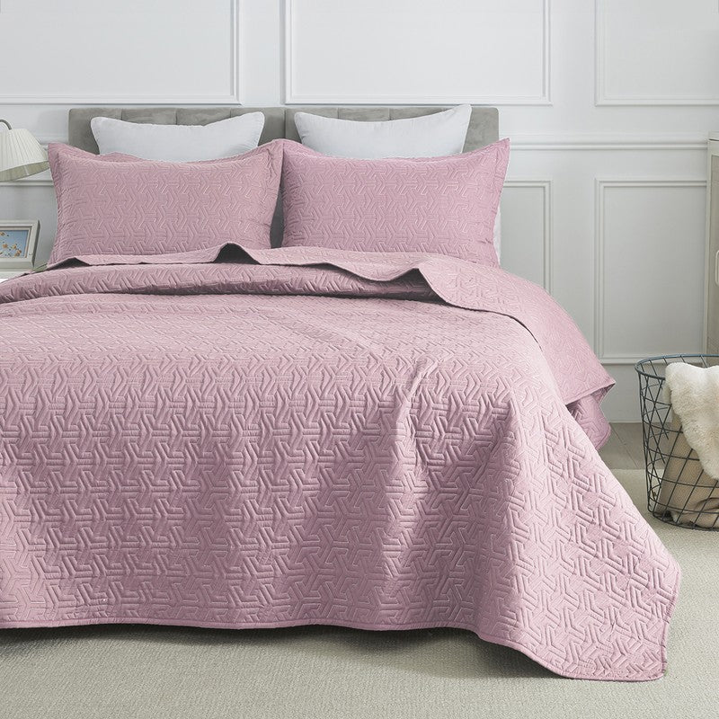 Elegant Pink Geometric Cotton Bedcover media 3