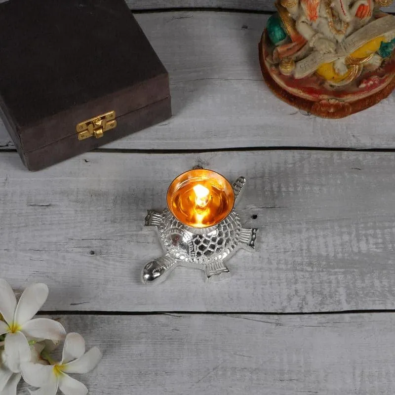Silver Sacred Tortoise Akhand Diya Box media 1