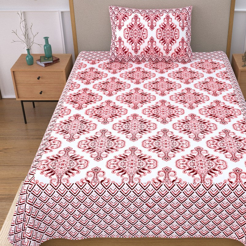 Restora Ethnic Cotton Bedsheet (Pink & White) - 240 TC media 4