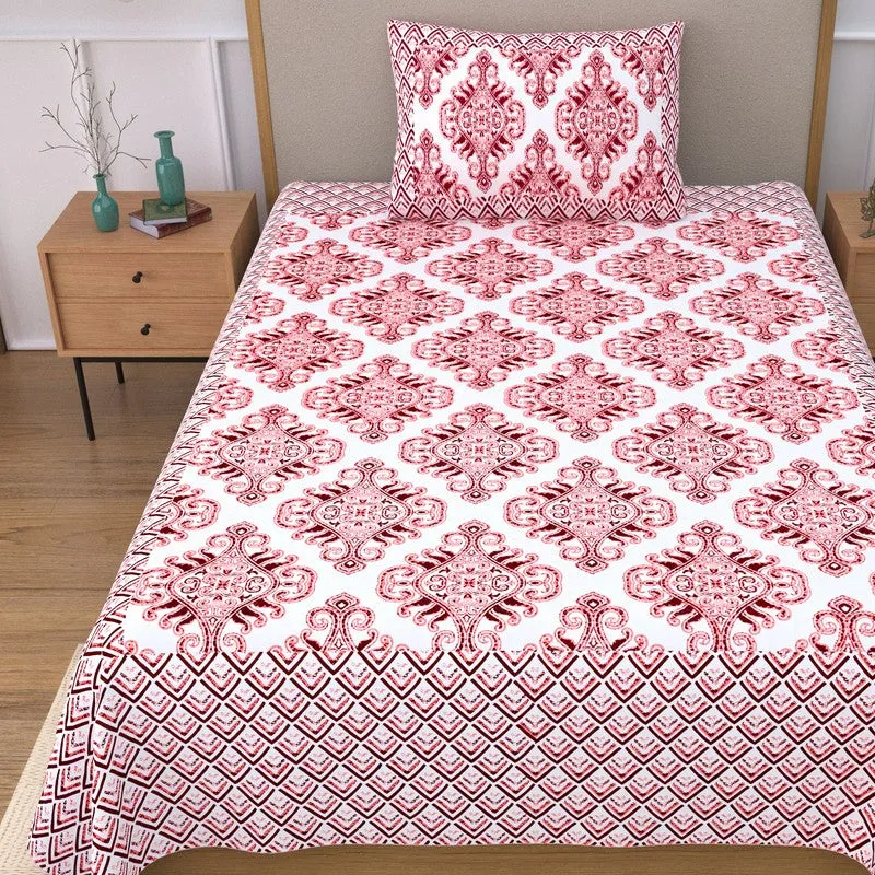 Restora Ethnic Cotton Bedsheet (Pink & White) - 240 TC media 4