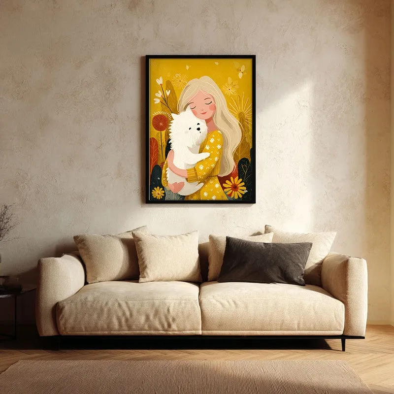 Golden Snuggle Canvas Wall Painting - Black Frame media 1