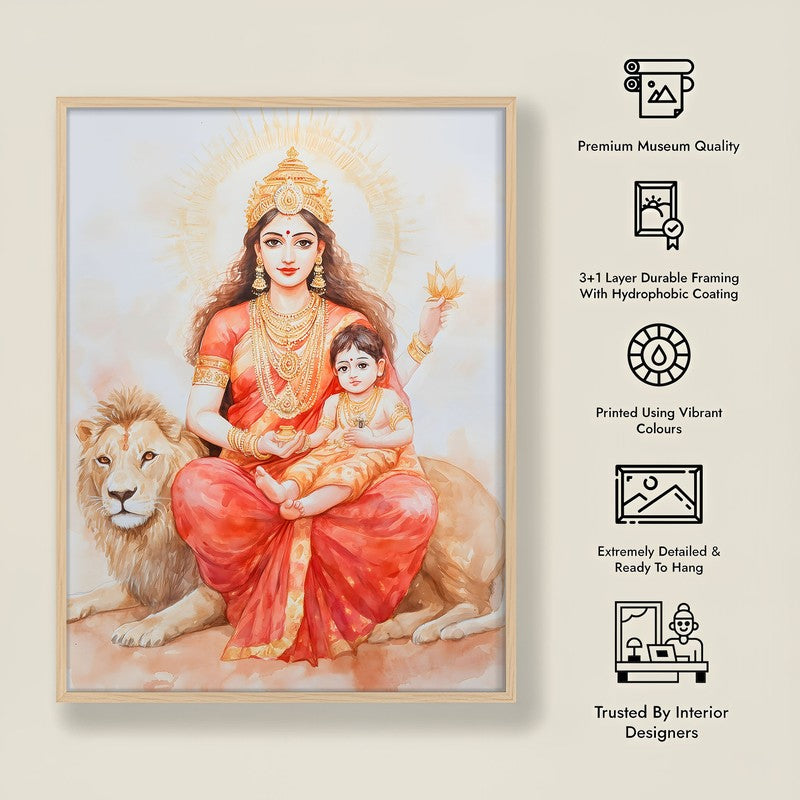 Jaya Durga Mata Spiritual Archival Paper Wall Painting - Natural Brown Frame media 8