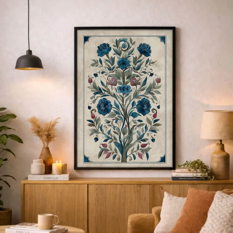 Floral Folk Art Canvas Wall Painting With Black Frame media 9