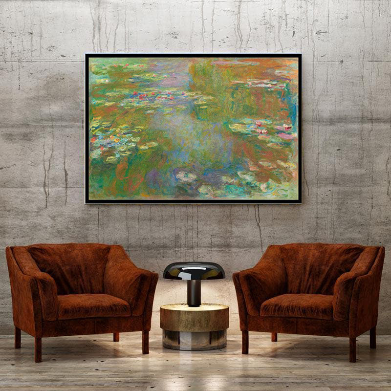 Water Lily & Pond Canvas Painting - Black Frame media 3