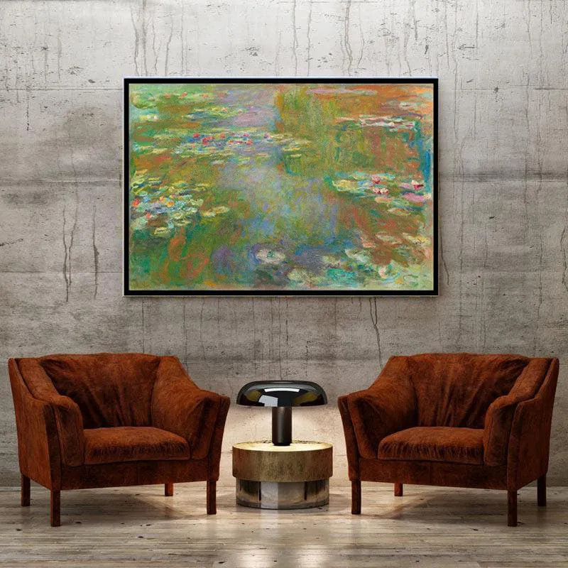 Water Lily & Pond Canvas Painting - Black Frame media 3