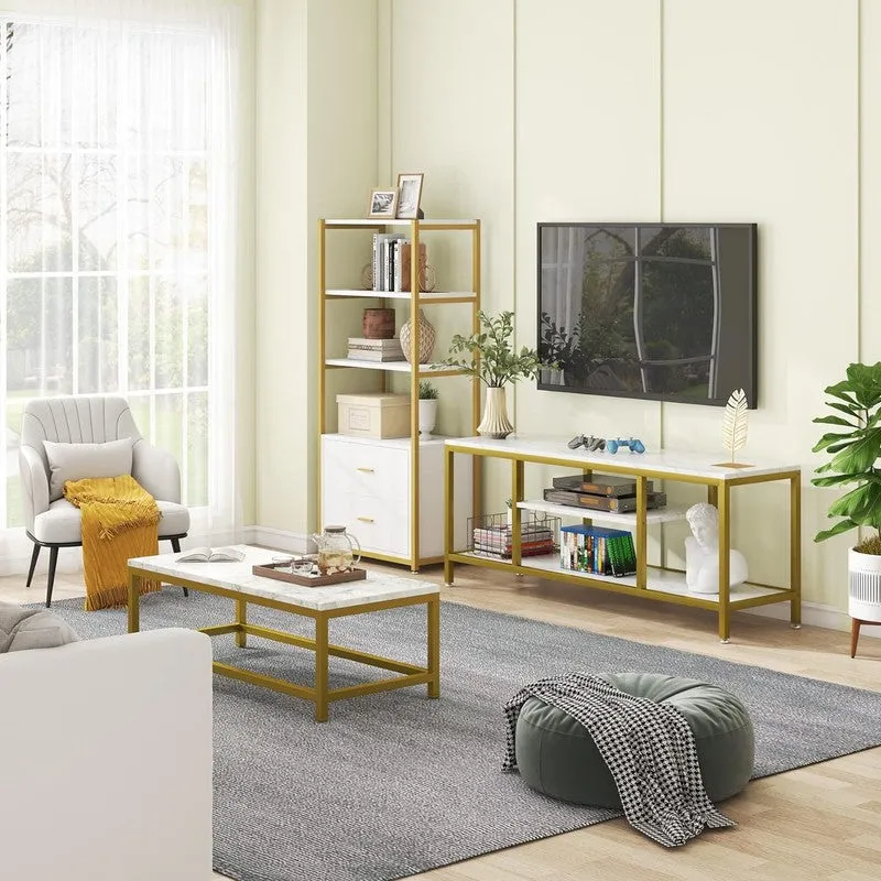 5 Tier Metal Console Table with Marble Top - Small media 4