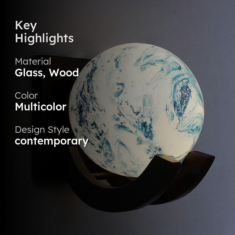 Globe Mosaic Moon LED Glass & Wooden Wall Lamp media 2
