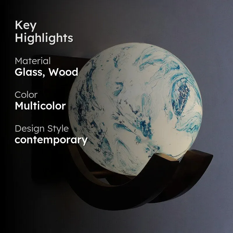 Globe Mosaic Moon LED Glass & Wooden Wall Lamp media 2
