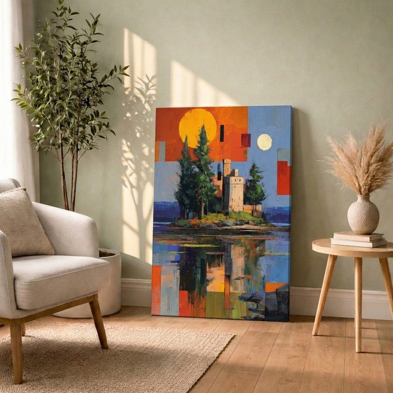 Sunset Island Castle Canvas Wall Art