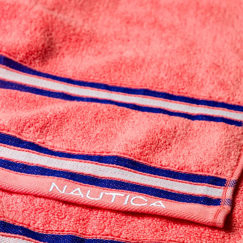 Nautica Dual Down Cotton Bath Towel (Beige & Coral) - Set Of Two media 7