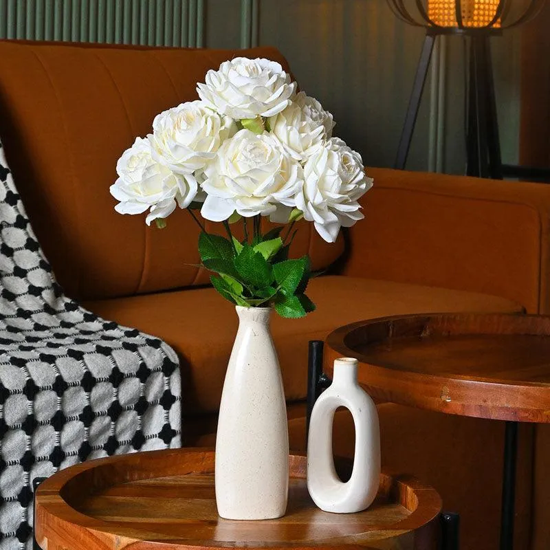 Faux Artificial Polyester Rose Flower Bunch - White media 1