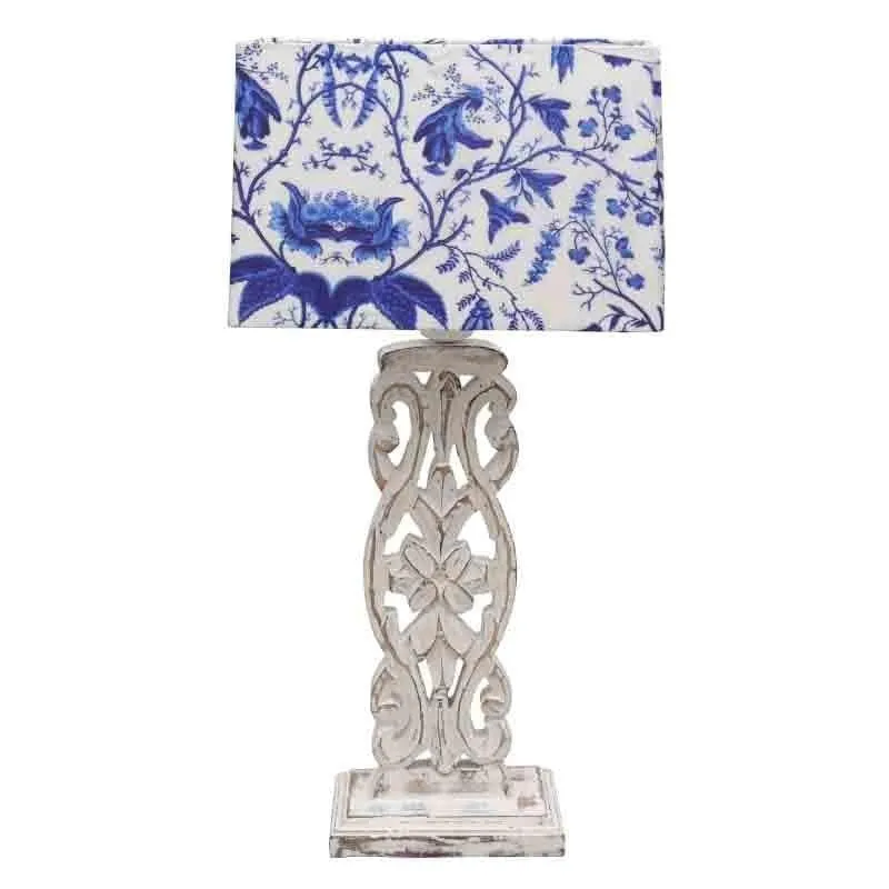 Marina Carved Floral Fabric Table Lamp - Blue,White media 5
