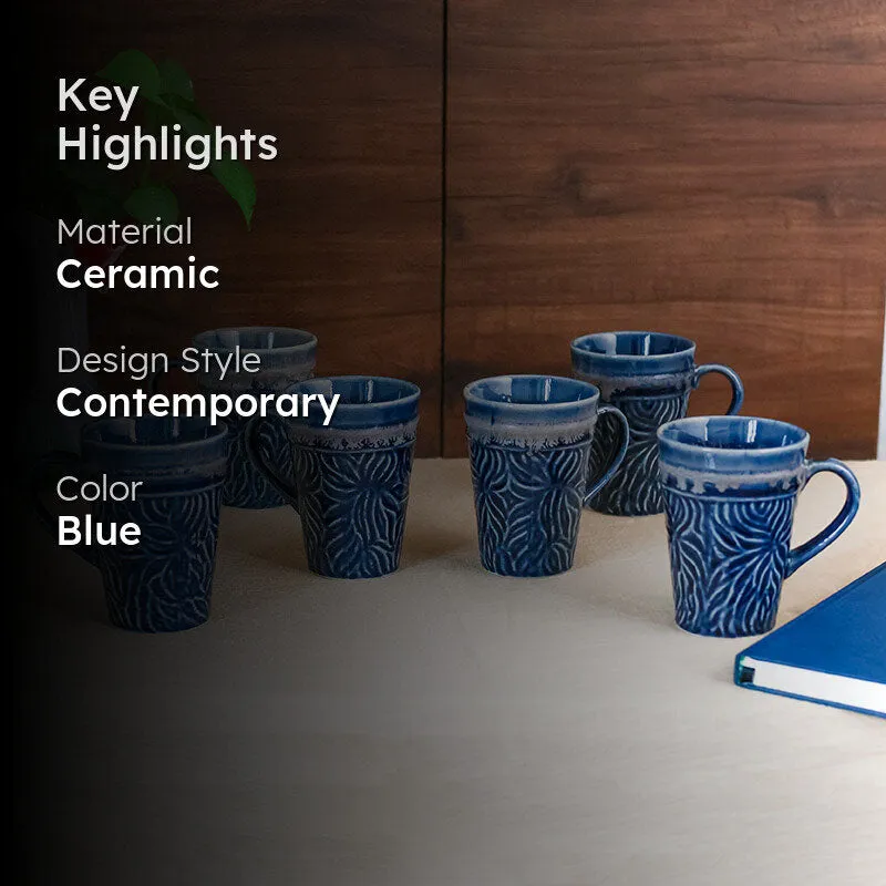 Ceramuse Ceramic Coffee Mug (300 mL Each/Deep Blue) - Set of Eight media 2
