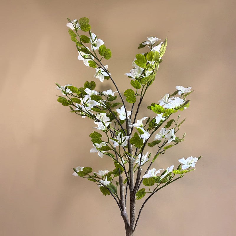 Bauhinia Artificial  Plant With Black Plastic Pot (White,Green) - 160 cm (5.2 ft) media 4