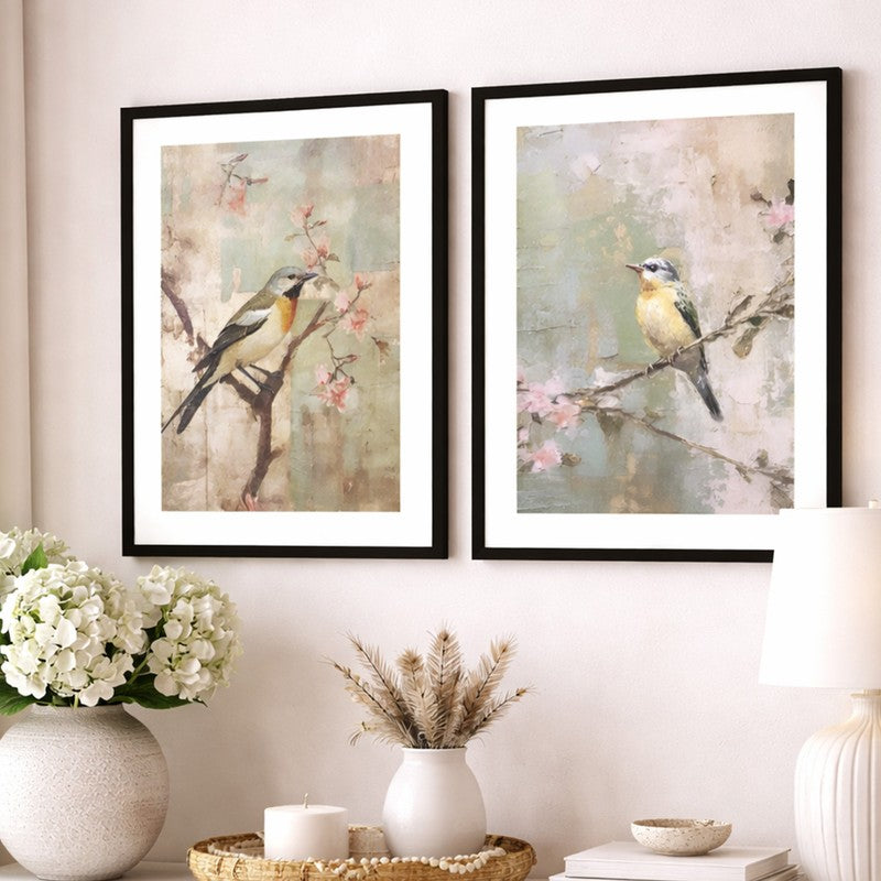 Sakura Birds Wall Art With Frame - Set Of Two media 3