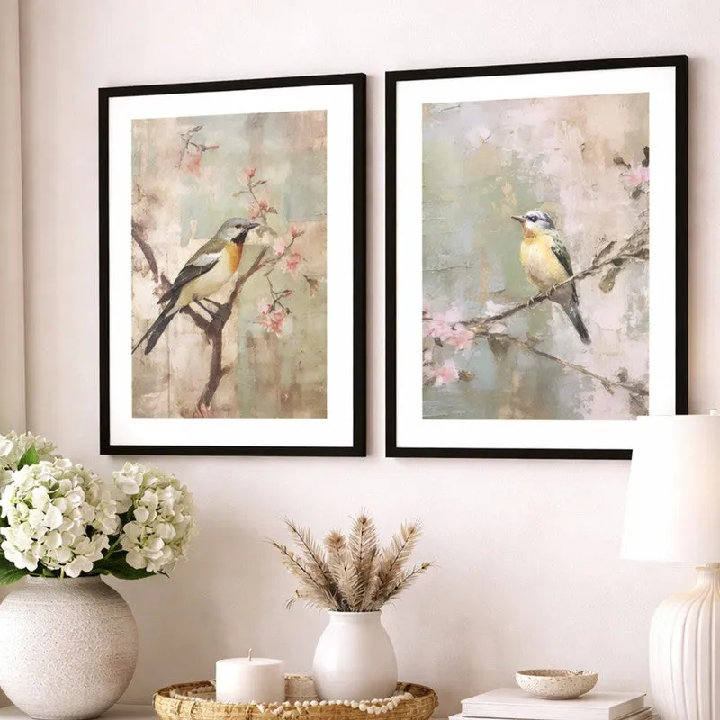 Sakura Birds Wall Art With Frame - Set Of Two media 3
