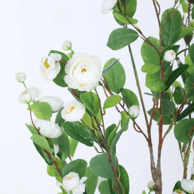 Faux Minio Camelia Rose Plant With Black Plastic Pot (3.94 ft) - White media 4
