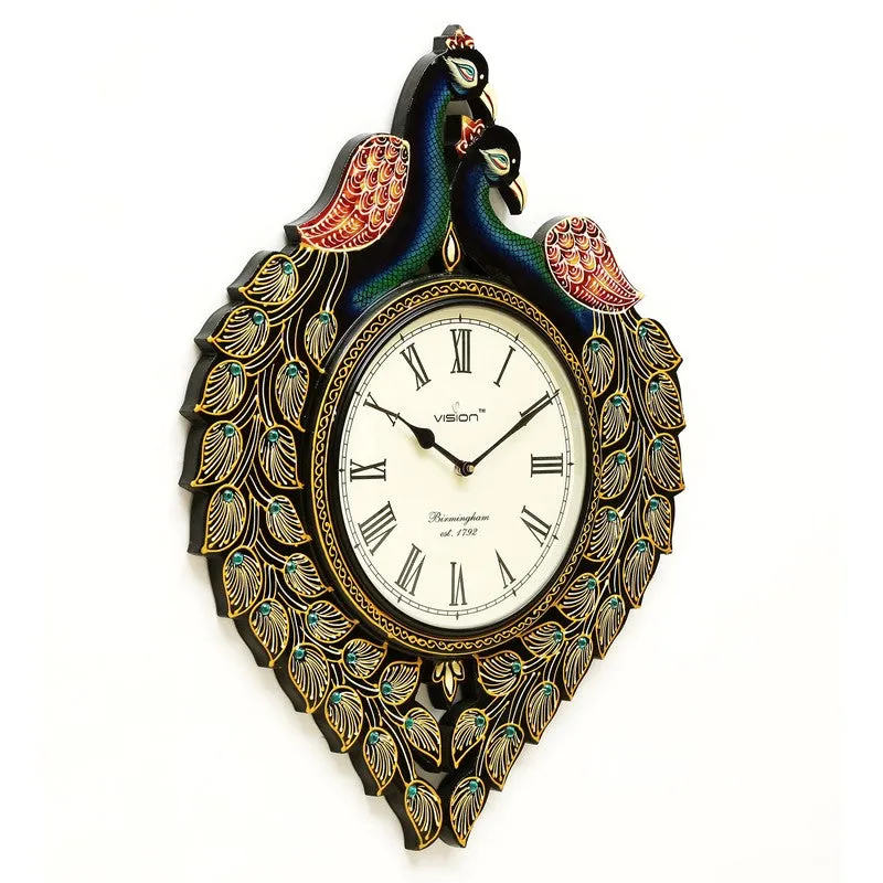 Artistic Peacock Motif Wood Wall Clock media 4