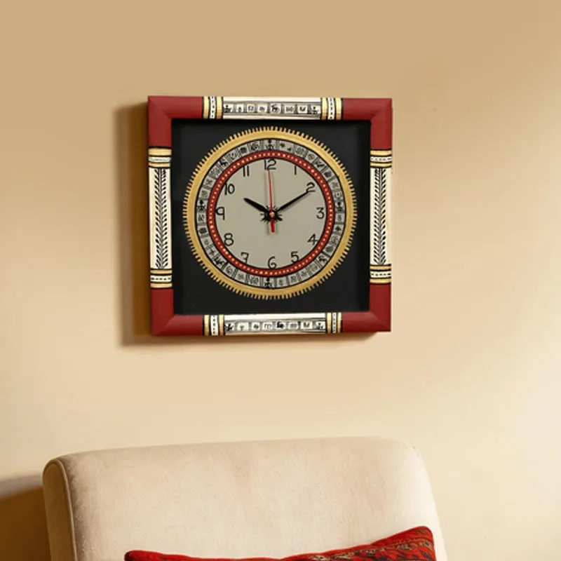 Imeya Warli Tribal Wooden Wall Clock media 1