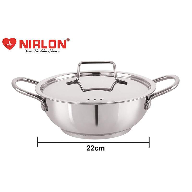 Nirlon Steel Kadhai With Lid - 2500 mL/9 Inches media 6