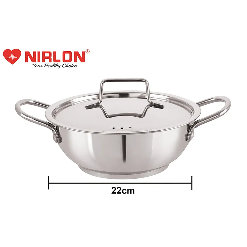 Nirlon Steel Kadhai With Lid - 2500 mL/9 Inches media 6