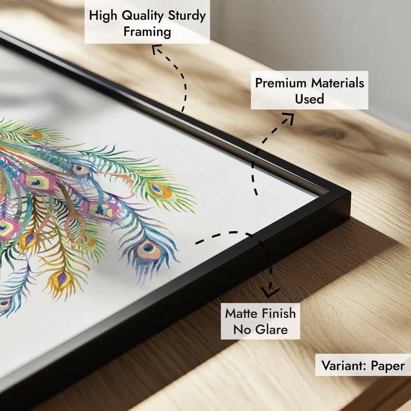 Feathery Peacock Archival Paper Wall Art With Frame media 8