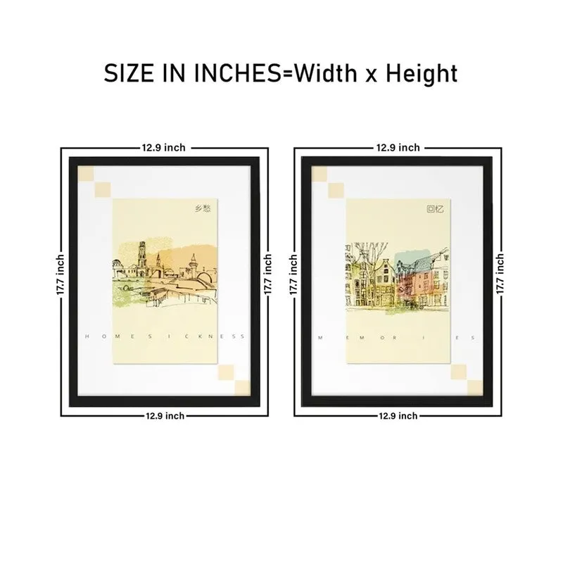 CitySketch Paper Wall Painting With MDF Frame - Set Of Two media 8