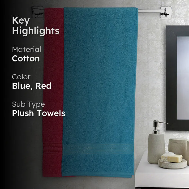 Nuage Cotton Bath Towel (Blue & Red) - Set Of Two media 2