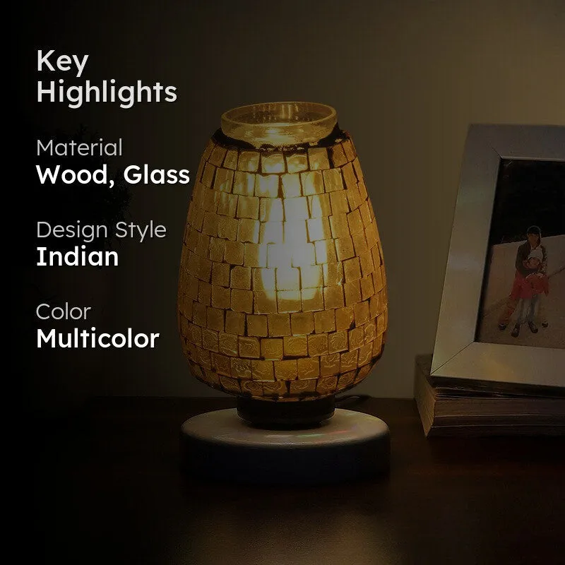 Lurella Mosaic Glass Table Lamp With Wooden Base - Multicolor media 2