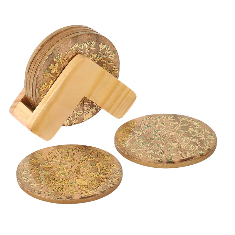 Sona Patta Wooden Coaster with Stand - Seven Piece Set media 3
