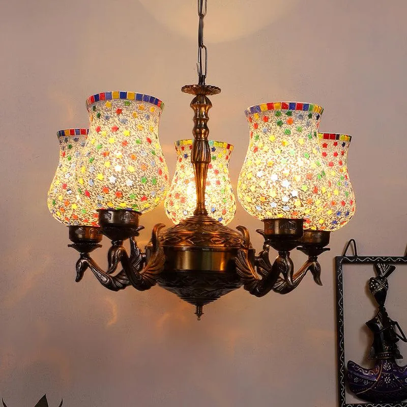 Ekta Mayoora Mosaic Golden Antique Ceiling Lamp media 1