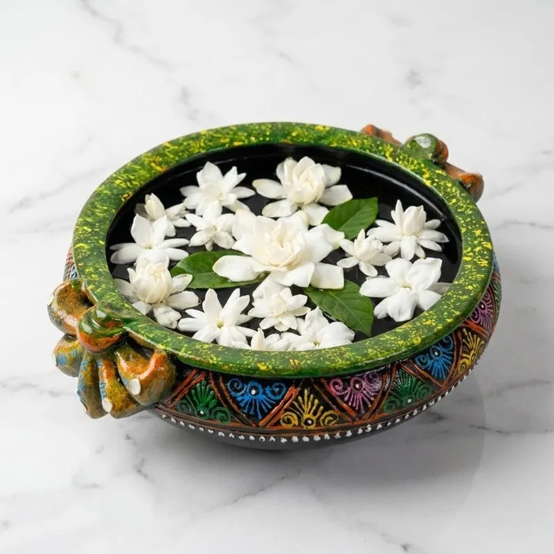 Green Floral Resin Urli media 3