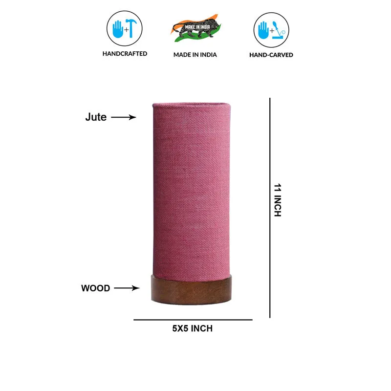 Jaala Tower Wooden Table Lamp With Jute Shade - Brown,Pink media 6